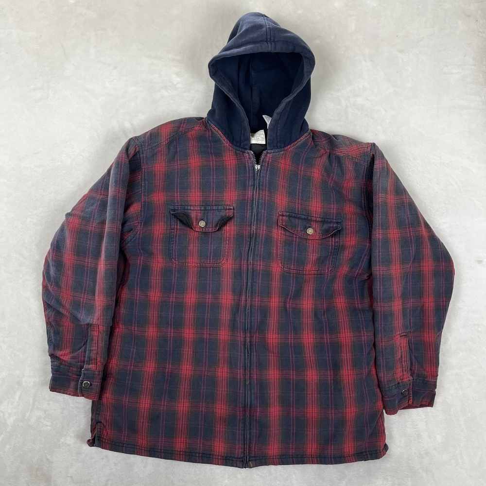 VTG Levi's Jacket Mens Large Blue Plaid Quilted Lined Flannel Shacket Workwear
